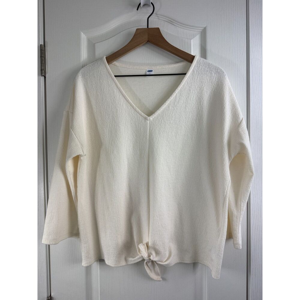 Old Navy Women's V-Neck Tie Front Top Sea Salt Ivory Size Large Long Sleeve